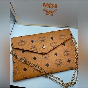 MCM Tan Leather Chain Bag